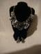 Fashion Collar Necklace and ear ring set silver metal with black crystals   .