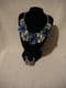 Fashion Collar Necklace and ear ring set silver metal with blue crystals   .