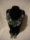 Fashion Collar Necklace and ear ring set silver metal with green crystals   .