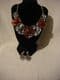 Fashion Collar Necklace and ear ring set silver metal with red crystals.