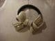 Hair band ponytail holder bow in grey and white.