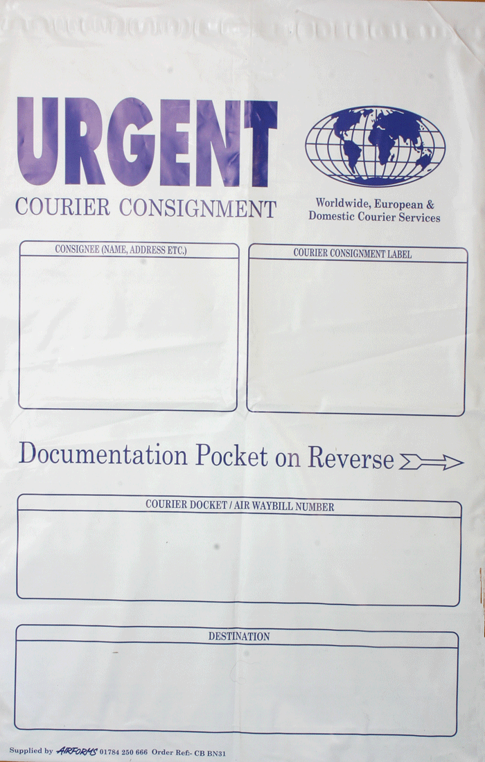 Courier Bags - 70 mu - Size 385 mm x 540 mm - Clear Document Pouch to reverse - Packed in 250's - Prices from £47.00 per box (Code - CB)