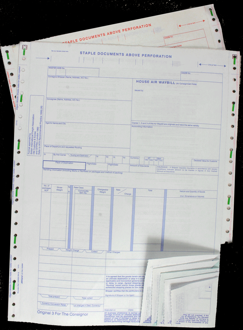 House Air Waybills - HAWB/6 - 2 x 6 Part Continuous - Boxed in 200 s