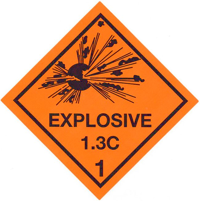 V1.3C Hazard Label 100mm x 100mm Class 1  Explosive 1.3C - Rolls of 250 (Code V1.3C)