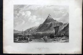 After Birket Foster 1856 Print. Castle of Marksburg, Rhine, Germany