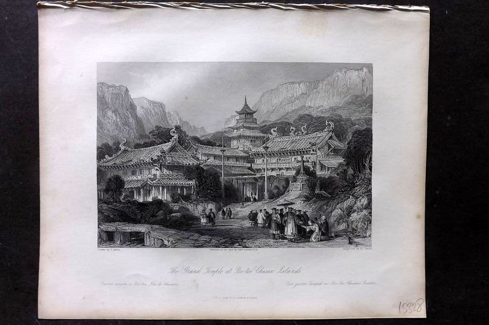 Allom China 1847 Antique Print Grand Temple at Poo-Too Chusan Island