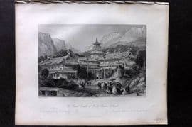 Allom China 1847 Antique Print. Grand Temple at Poo-Too, Chusan Island