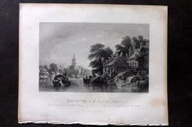 Allom China 1847 Antique Print. Pagoda and Village on the Canal near Canton
