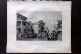 Allom China 1847 Antique Print. Scene on the Honan Canal near Canton