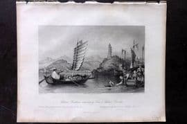 Allom China 1847 Print. Chinese Boatman economizing Time & Labor. Poo-Kew
