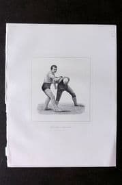 Badminton Library 1889 Wrestling Print. Half Nelson, Lancashire