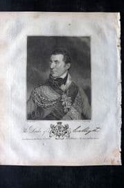 Baines 1817 Antique Portrait Print. Duke of Wellington