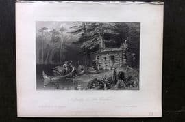 Bartlett Canada 1842 Antique Print. A Shanty on Lake Chaudiere