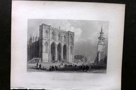 Bartlett Canada 1842 Antique Print. Cathedral Montreal