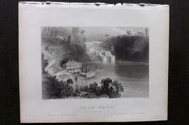 Bartlett Canada 1842 Antique Print. Locks on the Rideau Canal near Bytown