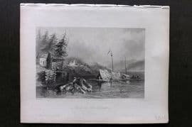 Bartlett Canada 1842 Antique Print. March on Lake Chaudiere