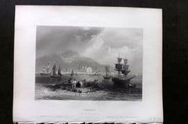 Bartlett Canada 1842 Antique Print. Montreal (From the St. Lawrence) Ships