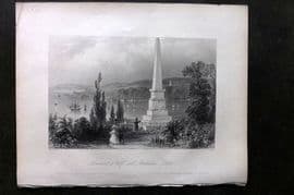 Bartlett Canada 1842 Antique Print. Monument to Wolfe and Montcalm, Quebec