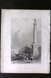 Bartlett Canada 1842 Antique Print. Nelson's Pillar, Montreal