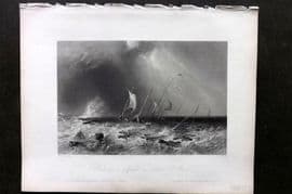 Bartlett Canada 1842 Antique Print. Raft in a Squall on Lake St. Peter