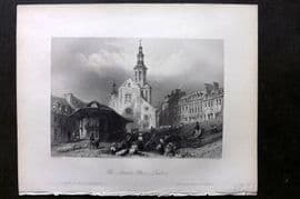 Bartlett Canada 1842 Antique Print. The Market Place, Quebec