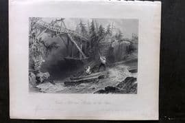 Bartlett Canada 1842 Antique Print. Timber Slide and Bridge on the Ottawa