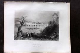 Bartlett Danube 1842 Antique Print. Bridge of Linz, Austria