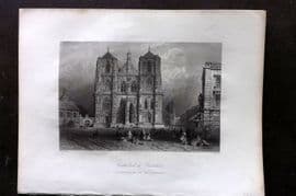 Bartlett Danube 1842 Antique Print. Cathedral in Ratisbon, Germany