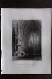Bartlett Danube 1842 Antique Print. Interior of the Cathedral as Ulm, Germany