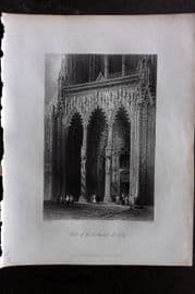 Bartlett Danube 1842 Antique Print. Porch of the Cathedral at Ulm, Germany