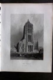 Bartlett Danube 1842 Antique Print. Ulm Cathedral, Germany