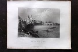 Bartlett Danube 1842 Antique Print. Walls and Bridge of Ulm, Germany