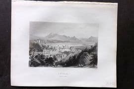 Bartlett Switzerland C1840 Antique Print. Lucerne, Righi