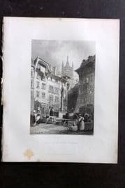 Bartlett Switzerland C1840 Antique Print. Place de la Palud, Lausanne