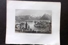 Bartlett Switzerland C1840 Antique Print. Thun from the Cemetery