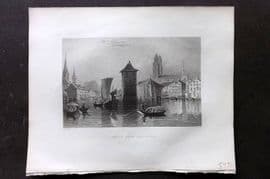 Bartlett Switzerland C1840 Antique Print. Zurich from the River