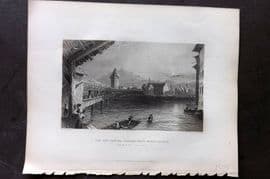 Bartlett Switzerland C1840 Print. Hof-Brucke, Lucerne with Mount Pilate. Lucerne