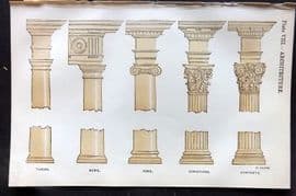 Beeton 1870 Antique Print. Architecture - Columns 08