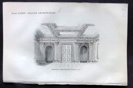 Beeton 1870 Antique Print. Italian Architecture - Interior with Carved Panels 74
