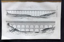 Beeton 1870 Antique Print. Pont du Gard, near Nismes 07