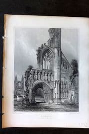 Billings C1850 Antique Print St. Andrews. West front of the Cathedral, Scotland