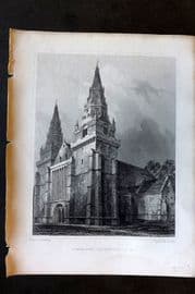 Billings C1850 Antique Print. Aberdeen Cathedral. S. W., Scotland