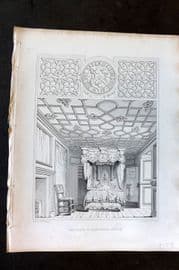 Billings C1850 Antique Print. Bedroom in Cragievar Castle, Scotland