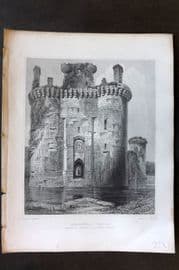 Billings C1850 Antique Print. Caerlaveroc Castle, Entrance Gateway Scotland
