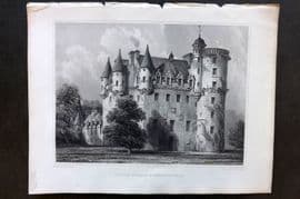 Billings C1850 Antique Print. Castle Fraser, Aberdeenshire, Scotland