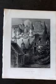 Billings C1850 Antique Print. Castle Fraser North Side Aberdeenshire, Scotland