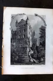 Billings C1850 Antique Print. Castle Huntley, Perthshire, Scotland