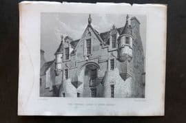 Billings C1850 Antique Print. Central Gable of Fyvie Castle, Scotland