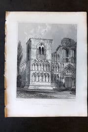 Billings C1850 Antique Print. Chapel Royal, Holyrood House West Front, Scotland