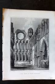 Billings C1850 Antique Print. Choir of Elgin Cathedral, Scotland
